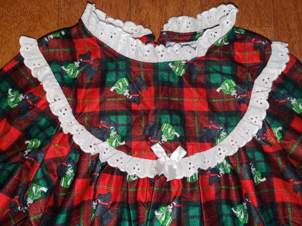 greendog девочка sz 6 красный черный зеленый клетку фланель ночная рубашка Рождество Скотти собака - Изображение 4 из 4
