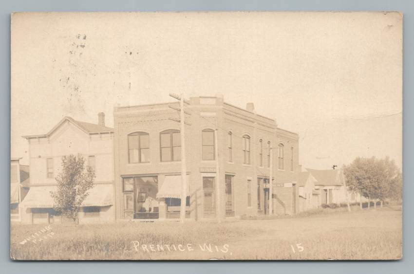 Main Street Bank PRENTICE Wisconsin RPPC Price County Antique Photo