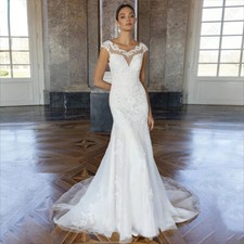 Vintage Mermaid Wedding Dresses Lace Scoop Neck Backless Applique Bridal Gowns