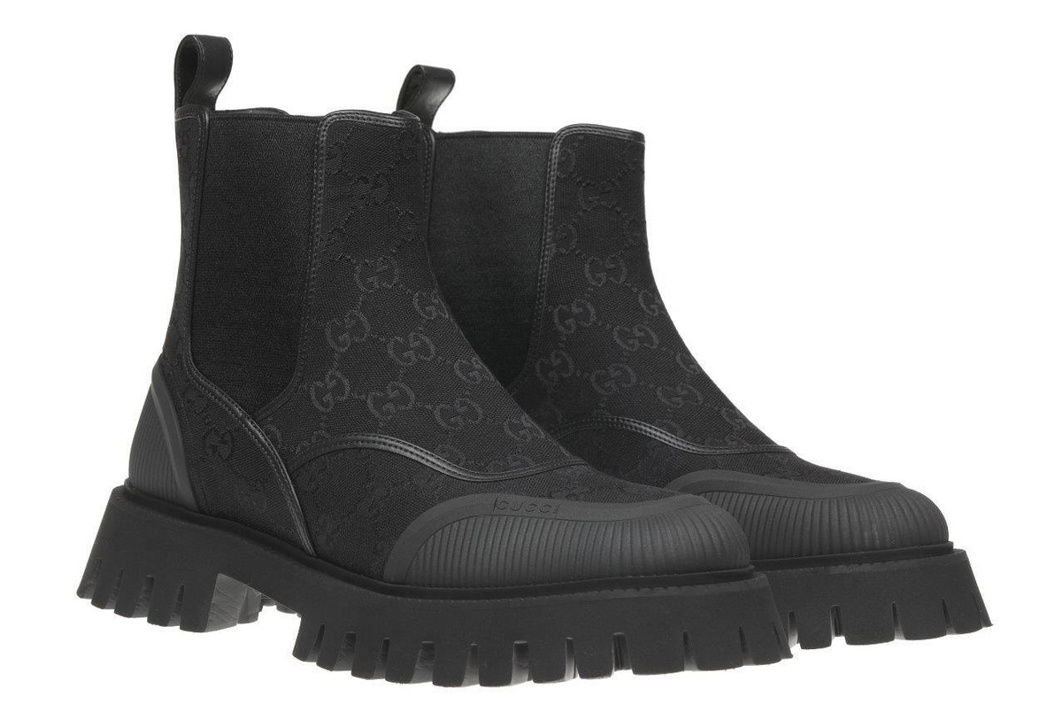 NEW GUCCI LUXURY MEN'S GG BLACK CANVAS ANKLE BOOTS SHOES 7/US 7.5