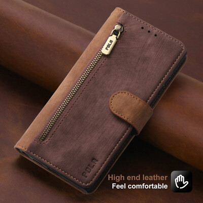 For iPhone 13 Pro Max 12 11 7 8 XS SE3 Magnetic Zipper Wallet Case Stand Cover
