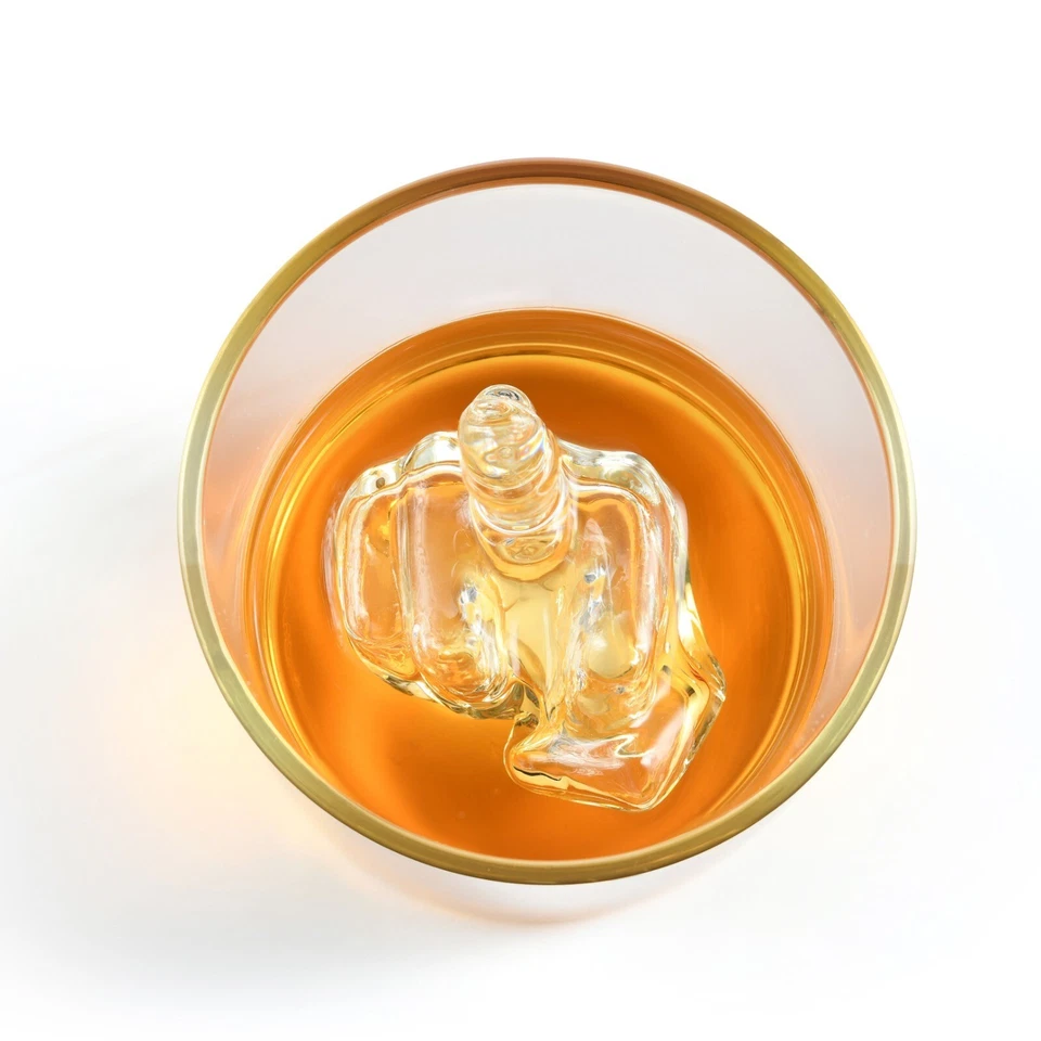 Divertido vaso de whisky dedo medio - vaso sin BPA con lujoso borde dorado. Foto 3 de 4