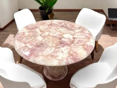 Stunning Pink Rose Quartz Stone Coffee Table Handmade Furniture Crystal Healing