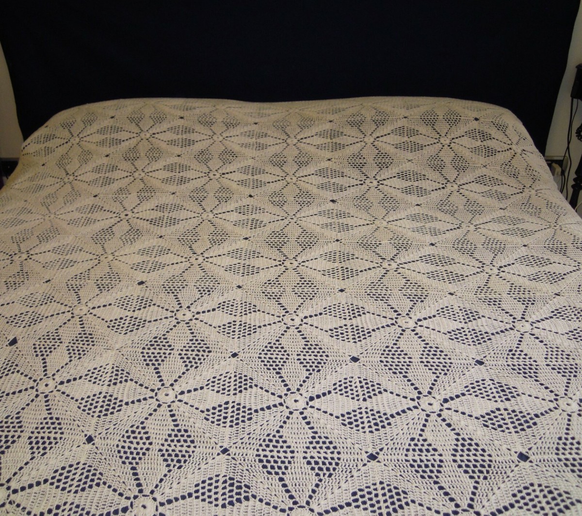 Couverture De Lit Mariage Coton Blanc Fait Main Au Crochet - Taille Lit Double (occasion)
