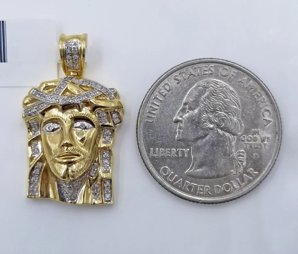 Colgante con dije de cabeza de Jesús de oro amarillo real de 10 quilates diamante genuino  Foto 4 de 4