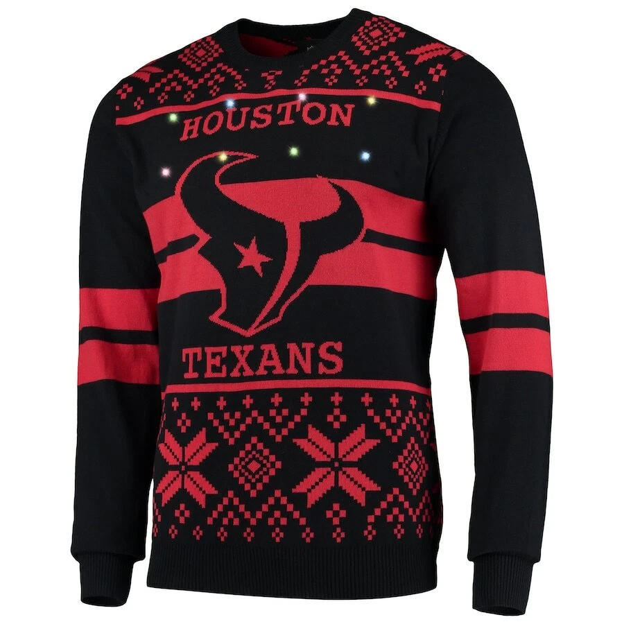 football Licensed Men's Houston Texans Navy/Red Light Up Ugly Sweater