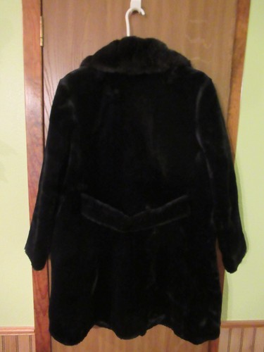 Vtg WOMENS S Sealane Hillmoor Black Plush Faux Fur Coat Faux Mink Collar & Trim - Picture 6 of 9