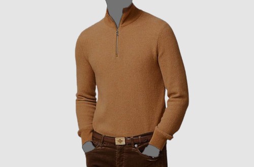 $950 Ermenegildo Zegna Men's Brown Wool Quarter-Zip Sweater Size IT 50/US 40