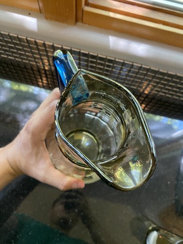 RARE Amber & Blue Mary Gregory Hand Painted 12" Pitcher W/2 Glass Tumblers 5"H - Picture 6 of 20