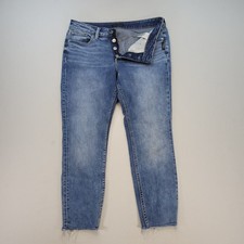 Silver Jeans Suki Skinny Crop Womens W31 L26 Blue Mid Rise Button Fly Raw Hem