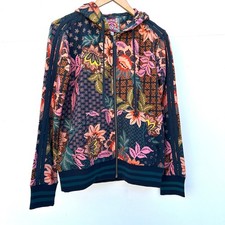 Johnny Was Aren Navy Floral Flower Hoodie Sweatshirt Zip XS Patterned Soft