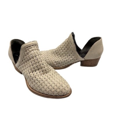 Diba True 9.5 Woven Gray Leather D'Orsay Low Block Heel Slip On Western Booties