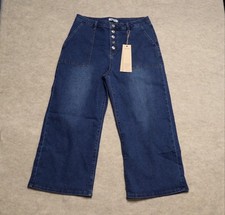 Genleck Wide Leg Crop Jeans Stretch High Waist Women 16 Measures 33  x25  NWT