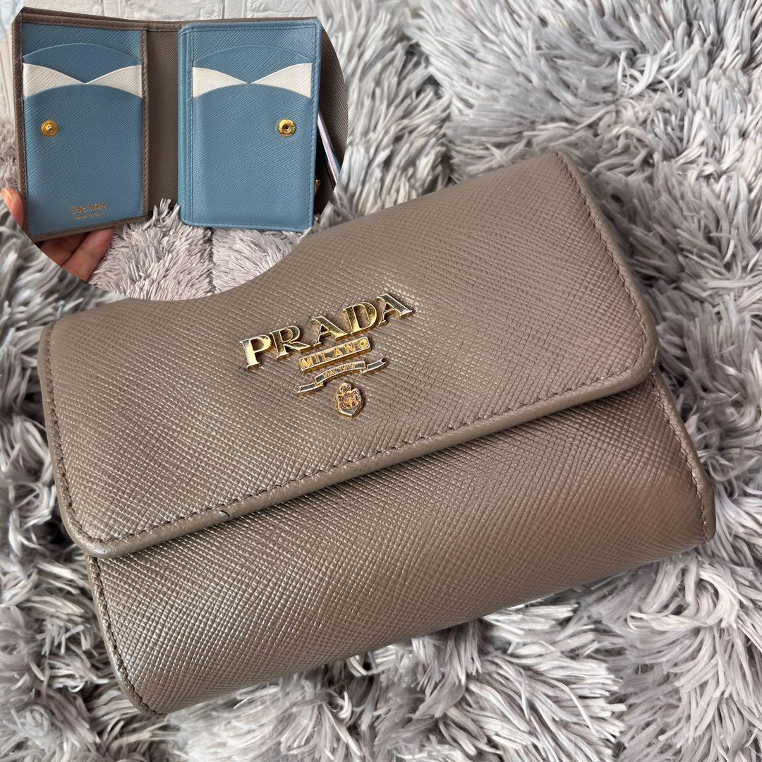 Prada Saffiano Large Logo Tote in Gray & Light Blue Pre-Owned