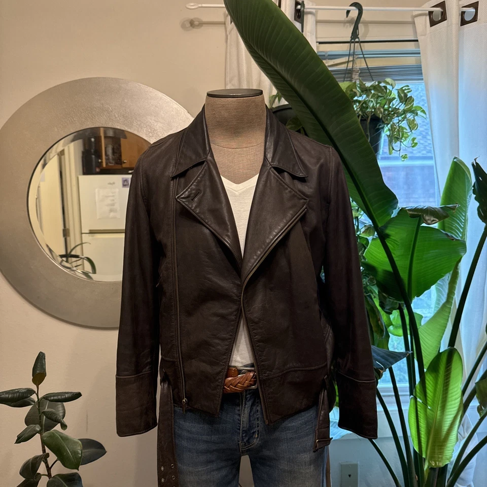 Chaqueta de motociclista Polo Ralph Lauren S de cuero marrón RRL sin forro Foto 2 de 4