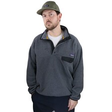 Vintage Patagonia Synchilla Fleece Snap T Pullover Mens Large Gray Black Jacket