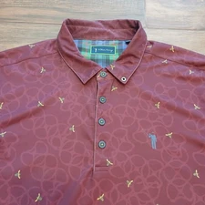 William Murray Polo Mens Large Burgundy Bee AOP Print Golf Performance Stretch