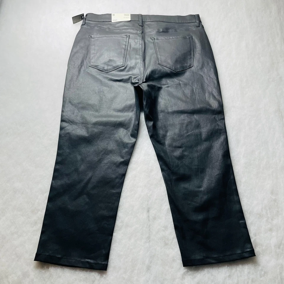 NUEVO CON ETIQUETAS A.N.A A New Approach Pantalones rectos ajustados de cuero de tiro alto para mujer talla 18 Foto 2 de 4