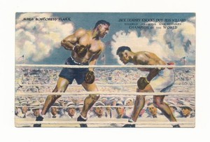 JACK DEMPSEY AUTOGRAPH on Postcard 1940 (vs Jess Willard Restaurant boxing card)