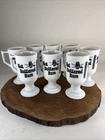 8x Vintage 60s Trader Vics Hot Buttered Rum Milk Glass Footed Pedestal Tiki Mug