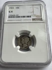 1921 Mercury Dime Ngc Good 4
