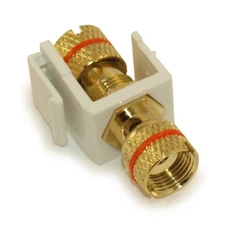 Keystone Jack Insert/Coupler: Speaker  Banana Plug type w/RED Ring  White