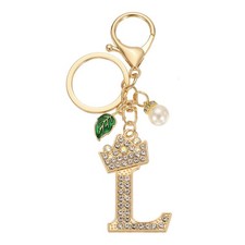 Bling Crown Initial Letter Keychain for Women Letter A-Z Key Chain Gold-L