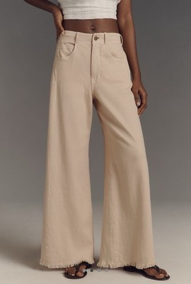 Anthropologie Pilcro Size 31 The Adi Linen Wide-Leg Flare Fray Pants 12 Large