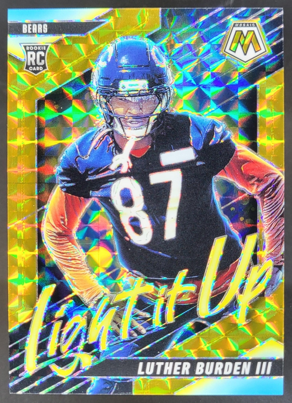 2025 Panini Mosaic Luther Burden III Light it Up Gold Prizm /10 RC Bears CP5