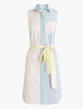NWT J. Crew Rainbow Stripe ShirtDress Sleeveless Sz 4 Pockets Belt Cotton Poplin