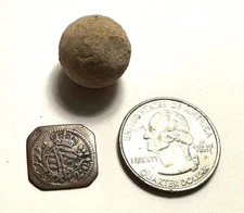 1772 Colonial Coin Unusual & Musket Ball dug Next to the Saratoga Battlefield NY