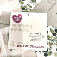 4 Receiving Blankets Parent's Choice Unisex 30" X 30" Each New With Tags