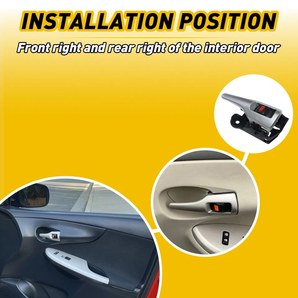 Door Handle For 2009-2013 Toyota Corolla Front or Rear Right Inner Black/Chrome Foto 3 de 4