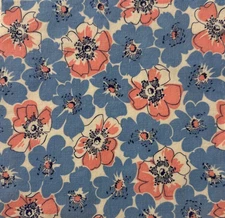 CHARMING Blue & Pink vintage feedsack fabric piece 9x8.5" floral pattern