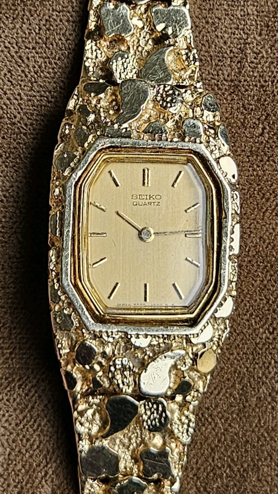 Vintage Seiko Quartz 14K Solid Gold Nugget Bracelet Watch  7” 1970’s image 2