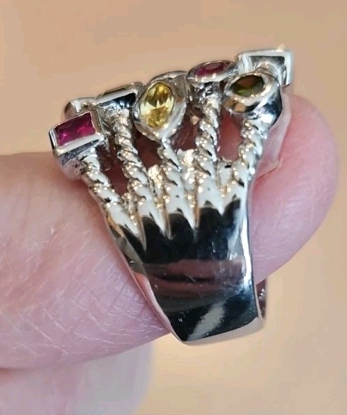 Big Statement Unique Silver Tone Multicolor Stone… - image 2