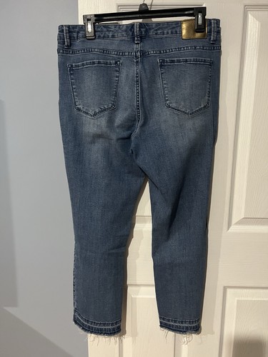 Anne Klein Denim Blue Jeans Slim Crop 10 Frayed Bottom - Picture 5 of 7