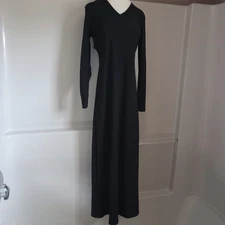 Black Dress, Full Length, Bodycon V-neck Sz L Nylon/ Spandex Jumping Joy