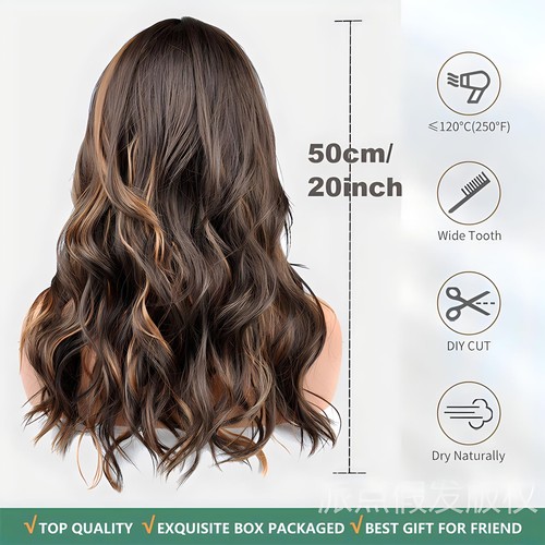 Brown Mixed Ash Blonde Long Wigs for Women,20inch Wave Curly Middle Part Synt... - Picture 5 of 8