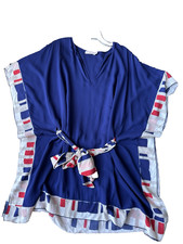 TORY BURCH Cover Up Poncho S belt Tunic Blouse Dress Red White Blue