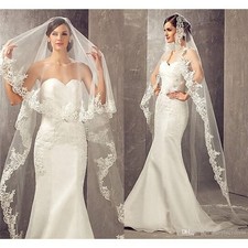 Cathedral Wedding Veil 1Tier Lace Applique Bridal Veil Long Tulle Veil with Comb