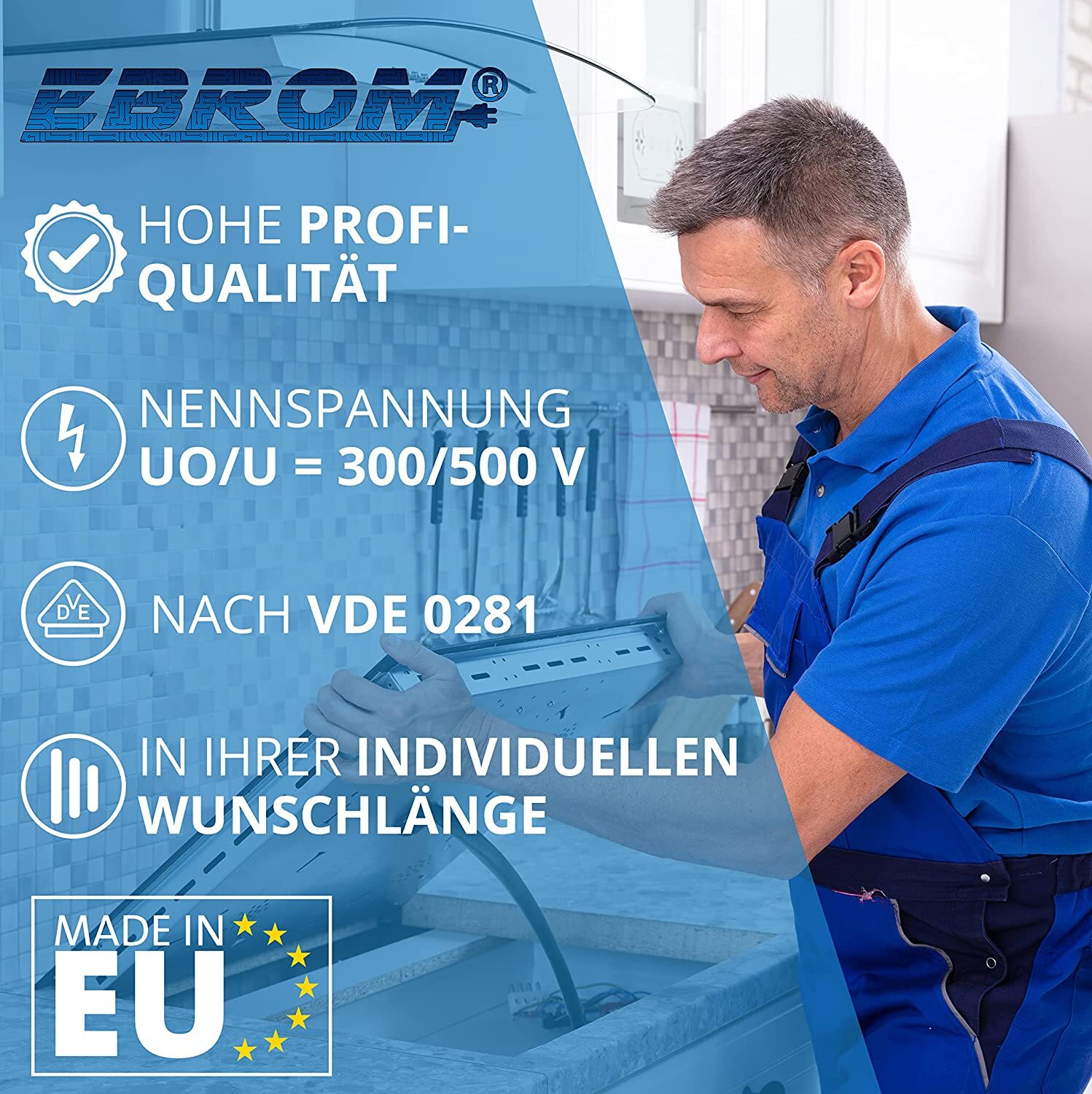 (0,89€/m) H05VV-F 2x1,5 mm² H05VVF 2x1,5 schwarz - Schlauchleitung Stromleitung - Bild 5 von 6