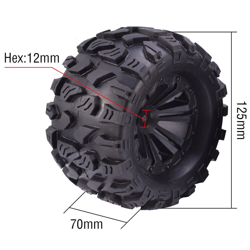 12mm HEX 125mm Wheels Tires for 1/10 Monster Truck RC Car Scx10 HPI HSP - Photo 4/4