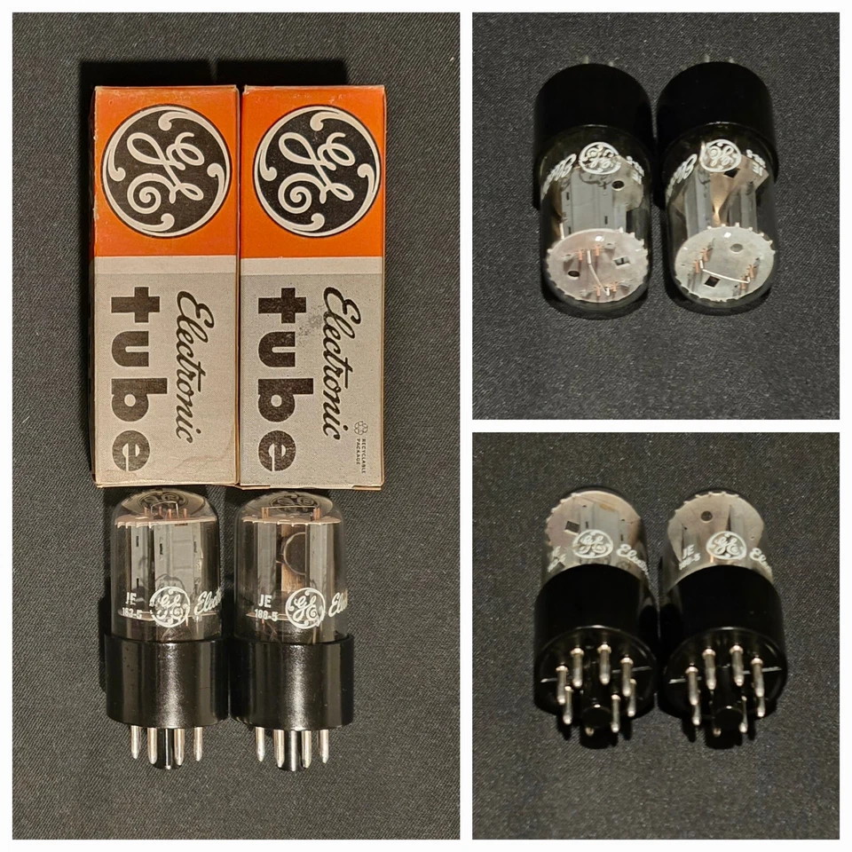 GE 6SN7 GTB 1960 TAPAS BRILLANTES ALTAS BASE NEGRA HALO LADO CROMADO JUEGO A JUEGO NUEVO EN CAJA Foto 2 de 4