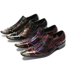 Mens Metal Pointed Toe Pull on Loafer Leather Floral Brogue Banquet Party Shoe