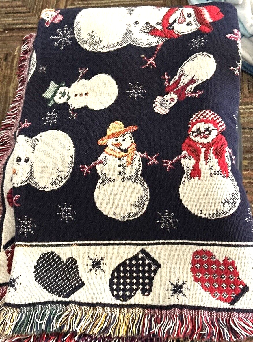 Christmas Winter Snowman Tapestry Throw Blanket Crown Crafts