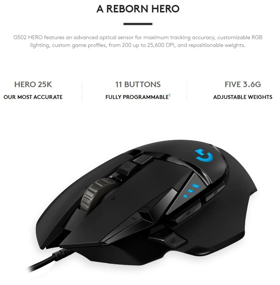 Logitech G502 HERO High-Performance Gaming Mouse - 25K DPI Sensor - Image 3 of 4