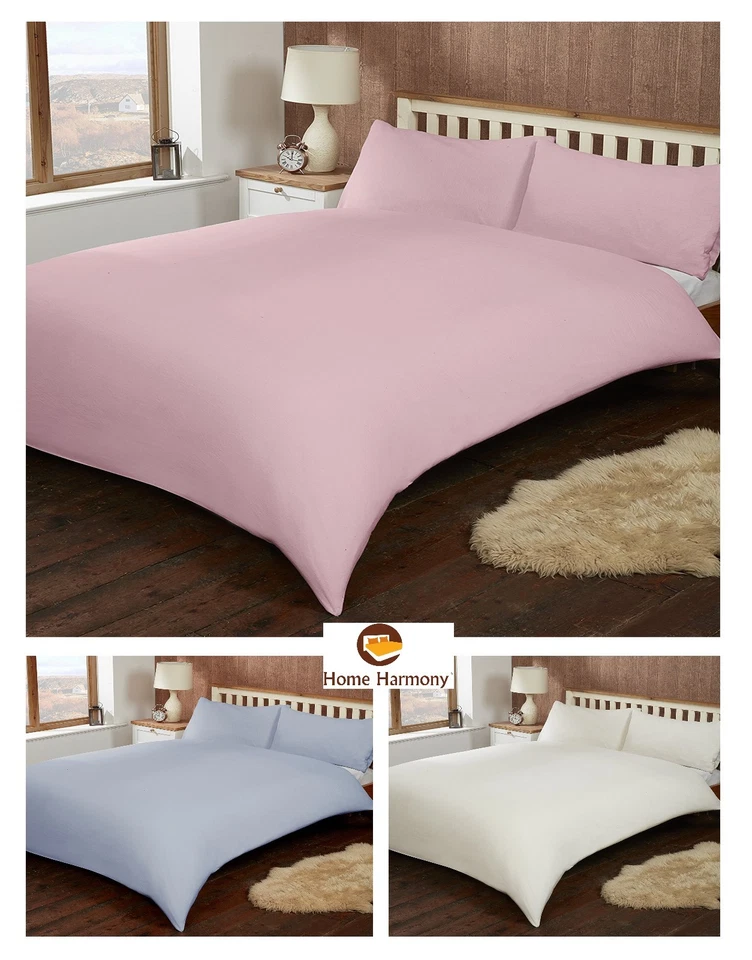 HOME HARMONY Flannelette Thermal 100% Brushed Cotton Duvet Quilt Cover Set with Pillowcases