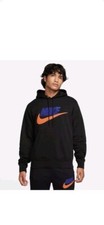 Nike Club Fleece Men  s Pullover Hoodie Black/Royal Blue/Orange Size S New