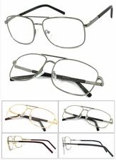 Premium Quality Metal Frame Pilot Clear Lens Reading Glasses Spring Hinge